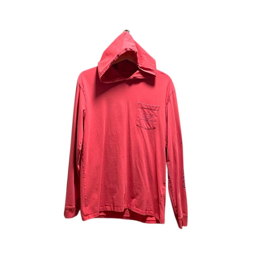 Vineyard Vines Hooded Whale Logo Back Hit Tee Shirt Melon Size M Coastal Casual
